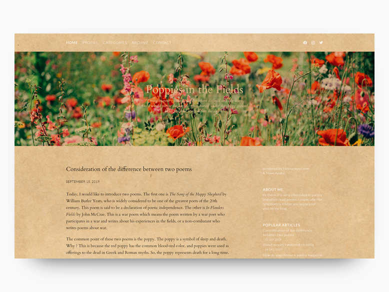 blog design:Poppies in the Fields